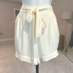 Ivory High-Waisted Tie-Front Shorts
